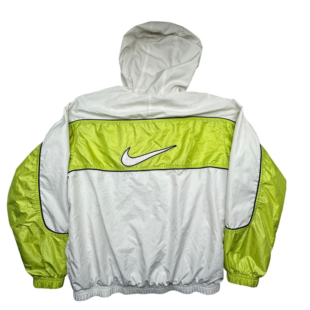 Vintage Nike Lime Green White Lined Windbreaker Jacket Hooded Womens Small Zip